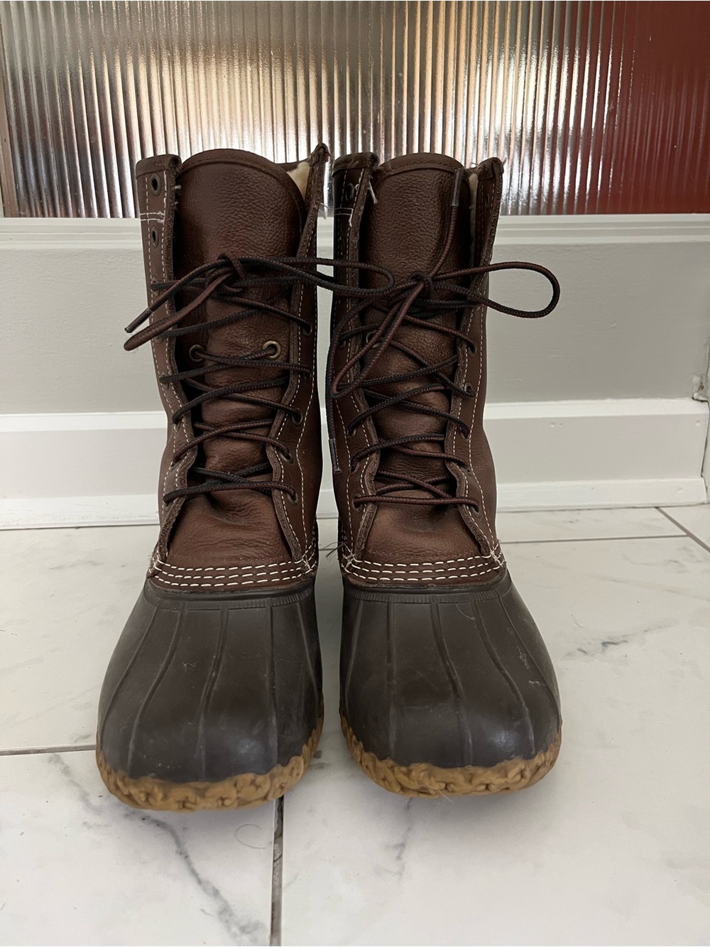 LL Bean shearling brown leather Bean boots women’s 7